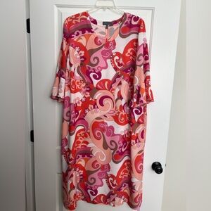 Ulla Popken Size 22 Boho Pink , Blush , Orange Swirls Midi Dress